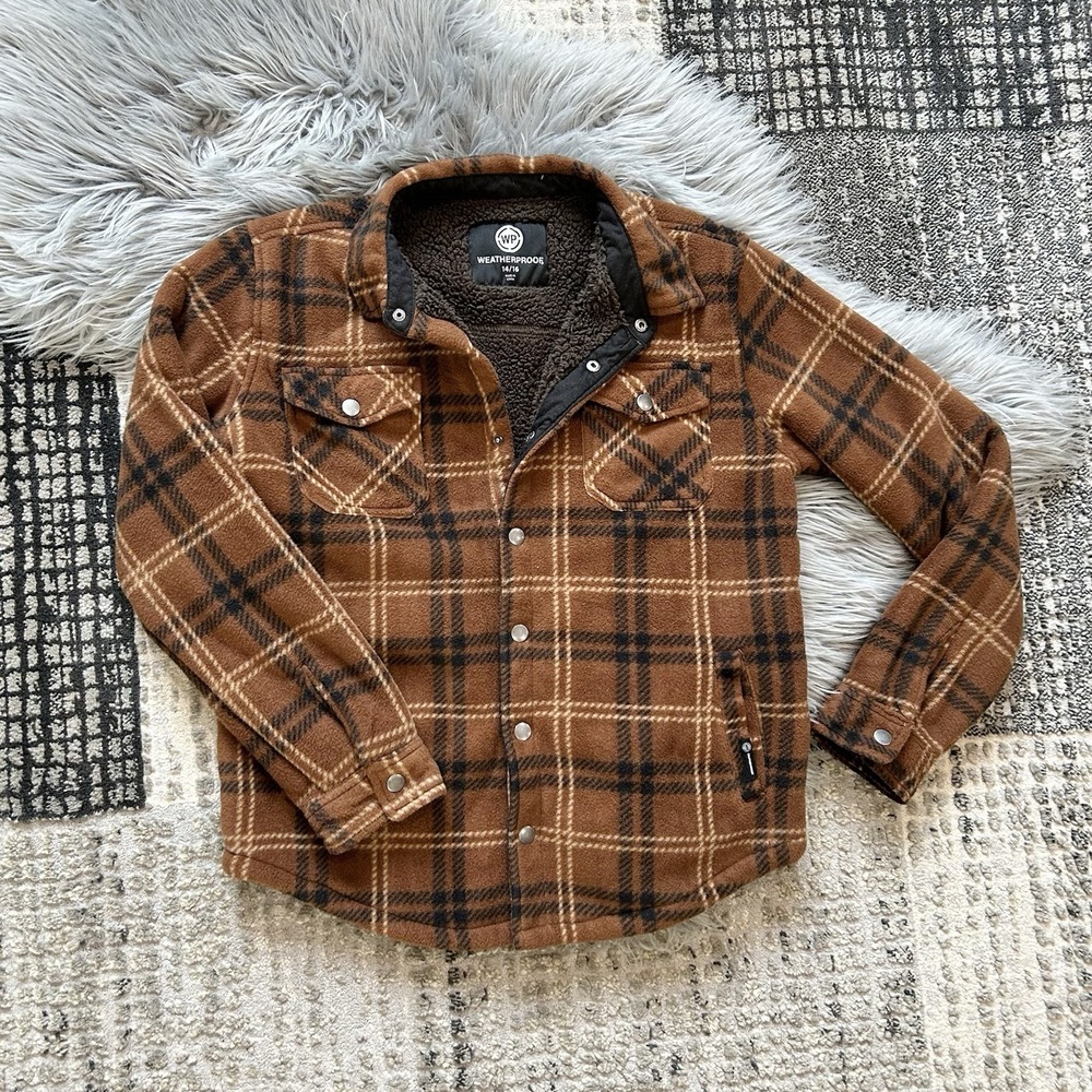 Weatherproof Youth Boy's Sherpa Lined Fleece LS Button Up Shirt Jacket 14/16